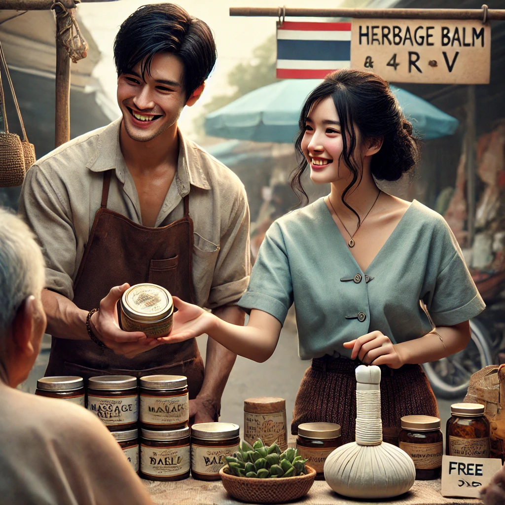 เจ้าของแผงซ้อมท่าทางยืนรับลูกค้า หน้าเต็มไปด้วยความตั้งใจ