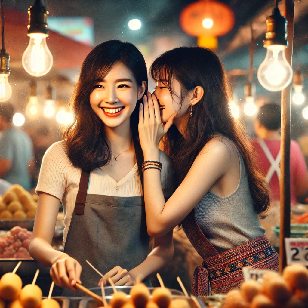 ผู้ค้าหน้าแผงโน้มตัวฟังลูกค้า