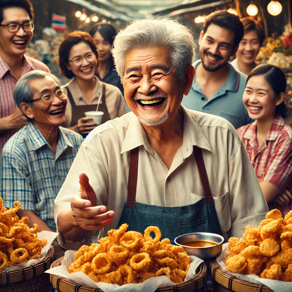 ผู้ค้าหยิบสินค้าพร้อมรอยยิ้ม ดีใจที่ได้วางของตรงนี้