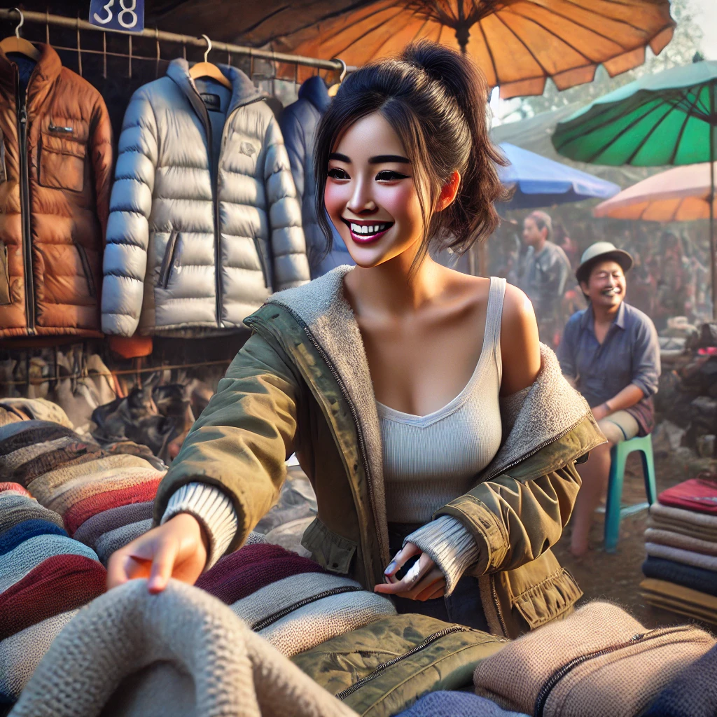 ผู้ค้าก้มฟังลูกค้าพูด พร้อมพยักหน้า สะท้อน active listening บทเรียน ขายอะไรดีตลาดนัด