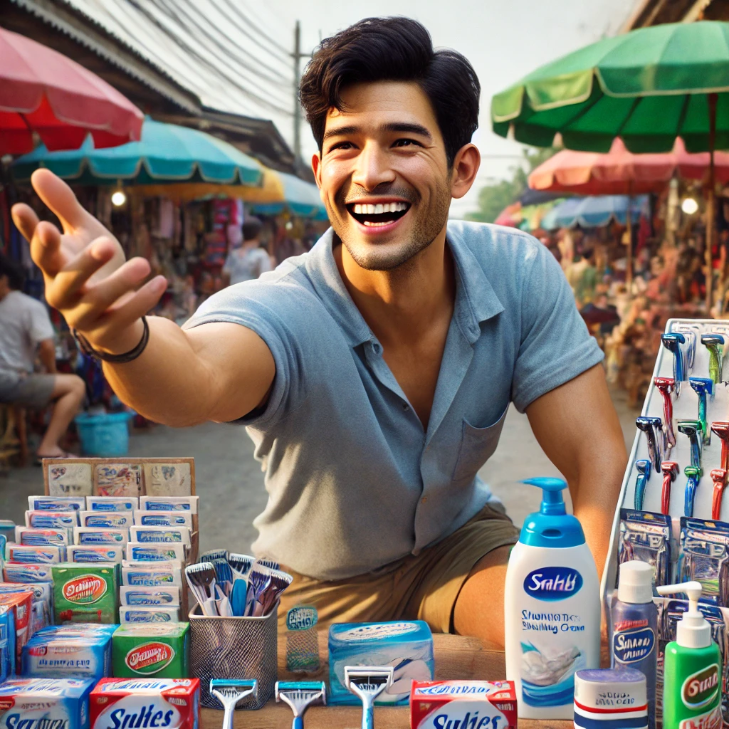 ผู้ขายยื่นสินค้าพร้อมเสียงเชียร์ ‘ลองมั้ยพี่ ของดีนะ’ สะท้อนความกล้า